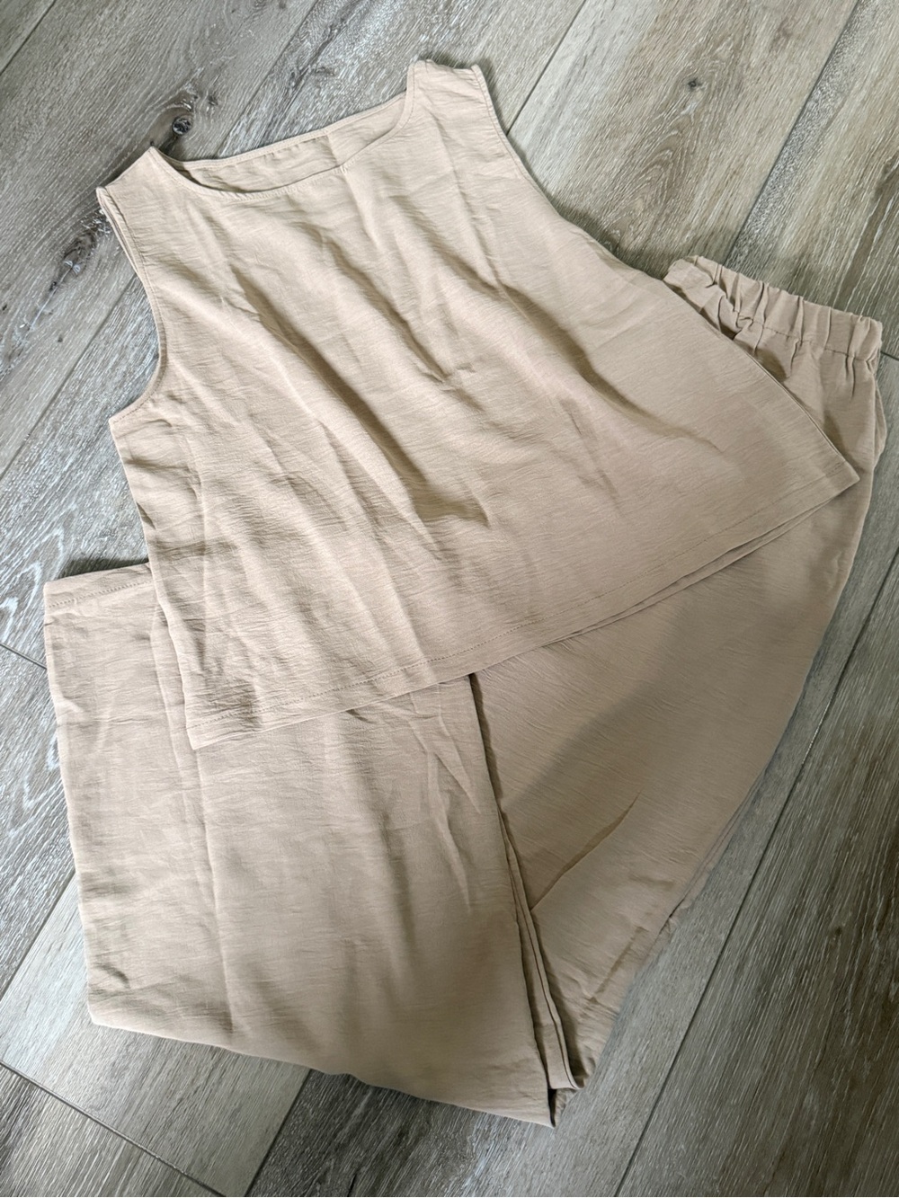Sleeveless Beige Jumpsuit Set - Lightweight Wide-Leg Pants